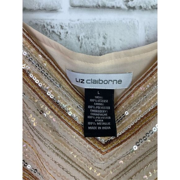 LIZ CLAIBORNE TANK TOP SLEEVELESS MULTICOLOR SEQUIN/EMBROIDERED BLOUSE - Picture 3 of 9